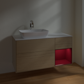 Тумба под раковину Villeroy & Boch Finion 120х50,1 см с подсветкой МДФ шпон дуба/стекло белое матовое F811HBPC