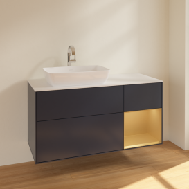 Тумба под раковину Villeroy & Boch Finion 120х50,1 см с подсветкой МДФ темно-синий матовый лак/стекло белое матовое F811HFHG