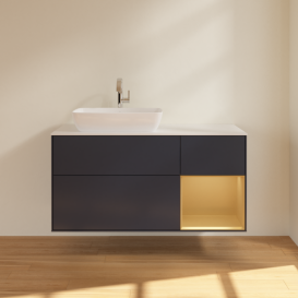 Тумба под раковину Villeroy & Boch Finion 120х50,1 см с подсветкой МДФ темно-синий матовый лак/стекло белое матовое F811HFHG