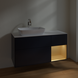 Тумба под раковину Villeroy & Boch Finion 120х50,1 см с подсветкой МДФ темно-синий матовый лак/стекло белое матовое F811HFHG