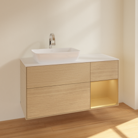 Тумба под раковину Villeroy & Boch Finion 120х50,1 см с подсветкой МДФ шпон дуба/стекло белое матовое F811HFPC