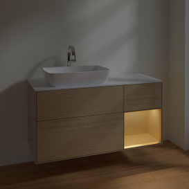 Тумба под раковину Villeroy & Boch Finion 120х50,1 см с подсветкой МДФ шпон дуба/стекло белое матовое F811HFPC