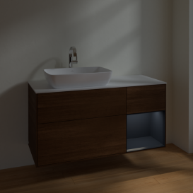 Тумба под раковину Villeroy & Boch Finion 120х50,1 см с подсветкой МДФ шпон грецкого ореха/стекло белое матовое F811HGGN