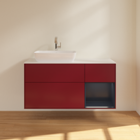 Тумба под раковину Villeroy & Boch Finion 120х50,1 см с подсветкой МДФ пион матовый лак/стекло белое матовое F811HGHB