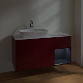 Тумба под раковину Villeroy & Boch Finion 120х50,1 см с подсветкой МДФ пион матовый лак/стекло белое матовое F811HGHB