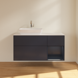Тумба под раковину Villeroy & Boch Finion 120х50,1 см с подсветкой МДФ темно-синий матовый лак/стекло белое матовое F811HGHG