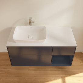 Тумба под раковину Villeroy & Boch Finion 120х50,1 см с подсветкой МДФ темно-синий матовый лак/стекло белое матовое F811HGHG