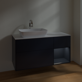 Тумба под раковину Villeroy & Boch Finion 120х50,1 см с подсветкой МДФ темно-синий матовый лак/стекло белое матовое F811HGHG