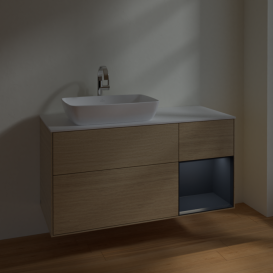 Тумба под раковину Villeroy & Boch Finion 120х50,1 см с подсветкой МДФ шпон дуба/стекло белое матовое F811HGPC