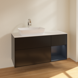 Тумба под раковину Villeroy & Boch Finion 120х50,1 см с подсветкой МДФ черный матовый лак/стекло белое матовое F811HGPD