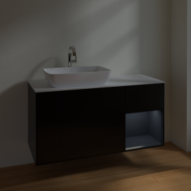 Тумба под раковину Villeroy & Boch Finion 120х50,1 см с подсветкой МДФ черный матовый лак/стекло белое матовое F811HGPD
