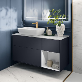 Тумба под раковину Villeroy & Boch Finion 120х50,1 см с подсветкой МДФ темно-синий матовый лак/стекло белое матовое F811MTHG