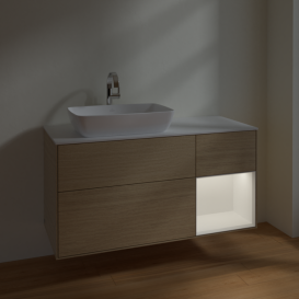 Тумба под раковину Villeroy & Boch Finion 120х50,1 см с подсветкой МДФ шпон дуба/стекло белое матовое F811MTPC