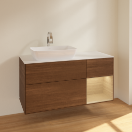 Тумба под раковину Villeroy & Boch Finion 120х50,1 см с подсветкой МДФ шпон грецкого ореха/стекло белое матовое F811PCGN