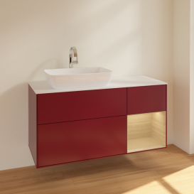 Тумба под раковину Villeroy & Boch Finion 120х50,1 см с подсветкой МДФ пион матовый лак/стекло белое матовое F811PCHB