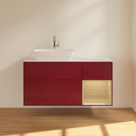 Тумба под раковину Villeroy & Boch Finion 120х50,1 см с подсветкой МДФ пион матовый лак/стекло белое матовое F811PCHB