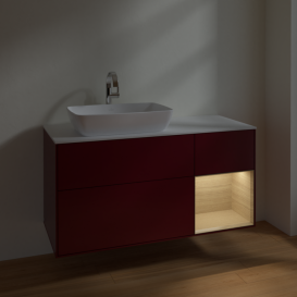 Тумба под раковину Villeroy & Boch Finion 120х50,1 см с подсветкой МДФ пион матовый лак/стекло белое матовое F811PCHB