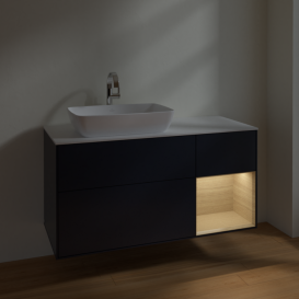 Тумба под раковину Villeroy & Boch Finion 120х50,1 см с подсветкой МДФ темно-синий матовый лак/стекло белое матовое F811PCHG