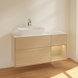 Тумба под раковину Villeroy & Boch Finion 120х50,1 см с подсветкой МДФ шпон дуба/стекло белое матовое F811PCPC