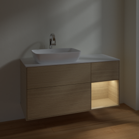 Тумба под раковину Villeroy & Boch Finion 120х50,1 см с подсветкой МДФ шпон дуба/стекло белое матовое F811PCPC