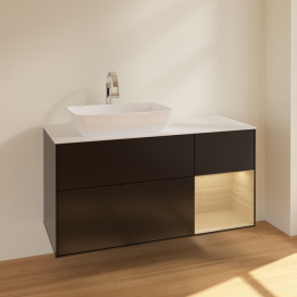 Тумба под раковину Villeroy & Boch Finion 120х50,1 см с подсветкой МДФ черный матовый лак/стекло белое матовое F811PCPD