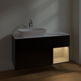 Тумба под раковину Villeroy & Boch Finion 120х50,1 см с подсветкой МДФ черный матовый лак/стекло белое матовое F811PCPD