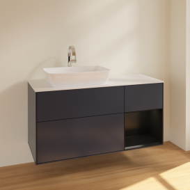 Тумба под раковину Villeroy & Boch Finion 120х50,1 см с подсветкой МДФ темно-синий матовый лак/стекло белое матовое F811PDHG