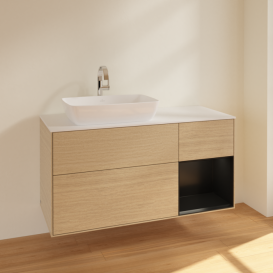 Тумба под раковину Villeroy & Boch Finion 120х50,1 см с подсветкой МДФ шпон дуба/стекло белое матовое F811PDPC