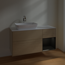 Тумба под раковину Villeroy & Boch Finion 120х50,1 см с подсветкой МДФ шпон дуба/стекло белое матовое F811PDPC