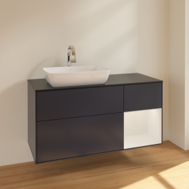 Тумба под раковину Villeroy & Boch Finion 120х50,1 см с подсветкой МДФ темно-синий матовый лак/стекло черное матовое F812GFHG