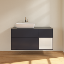 Тумба под раковину Villeroy & Boch Finion 120х50,1 см с подсветкой МДФ темно-синий матовый лак/стекло черное матовое F812GFHG