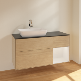 Тумба під раковину Villeroy & Boch Finion 120х50,1 см з підсвічуванням МДФ шпон дуба/скло чорне матове F812GFPC