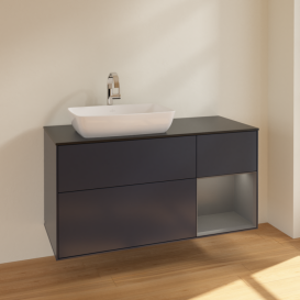 Тумба под раковину Villeroy & Boch Finion 120х50,1 см с подсветкой МДФ темно-синий матовый лак/стекло черное матовое F812GKHG