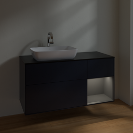 Тумба под раковину Villeroy & Boch Finion 120х50,1 см с подсветкой МДФ темно-синий матовый лак/стекло черное матовое F812GKHG