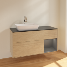 Тумба под раковину Villeroy & Boch Finion 120х50,1 см с подсветкой МДФ шпон дуба/стекло черное матовое F812GKPC