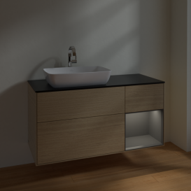 Тумба под раковину Villeroy & Boch Finion 120х50,1 см с подсветкой МДФ шпон дуба/стекло черное матовое F812GKPC