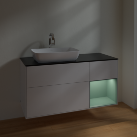Тумба под раковину Villeroy & Boch Finion 120х50,1 см с подсветкой МДФ глянцевый белый лак/стекло черное матовое F812GMGF