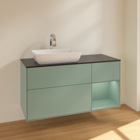 Тумба под раковину Villeroy & Boch Finion 120х50,1 см с подсветкой МДФ оливковый матовый лак/стекло черное матовое F812GMGM