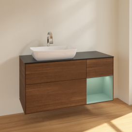 Тумба под раковину Villeroy & Boch Finion 120х50,1 см с подсветкой МДФ шпон грецкого ореха/стекло черное матовое F812GMGN