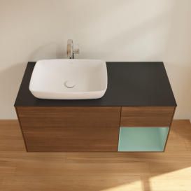 Тумба под раковину Villeroy & Boch Finion 120х50,1 см с подсветкой МДФ шпон грецкого ореха/стекло черное матовое F812GMGN