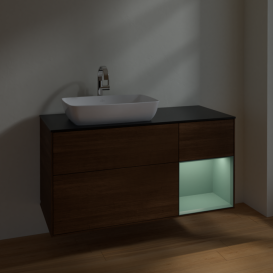 Тумба под раковину Villeroy & Boch Finion 120х50,1 см с подсветкой МДФ шпон грецкого ореха/стекло черное матовое F812GMGN