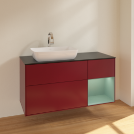 Тумба під раковину Villeroy & Boch Finion 120х50,1 см із підсвічуванням МДФ півонія матовий лак/скло чорне матове F812GMHB