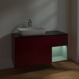 Тумба під раковину Villeroy & Boch Finion 120х50,1 см із підсвічуванням МДФ півонія матовий лак/скло чорне матове F812GMHB