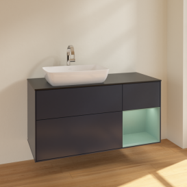 Тумба под раковину Villeroy & Boch Finion 120х50,1 см с подсветкой МДФ темно-синий матовый лак/стекло черное матовое F812GMHG