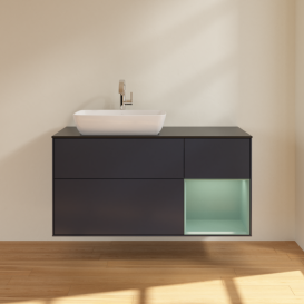Тумба под раковину Villeroy & Boch Finion 120х50,1 см с подсветкой МДФ темно-синий матовый лак/стекло черное матовое F812GMHG