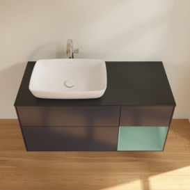 Тумба под раковину Villeroy & Boch Finion 120х50,1 см с подсветкой МДФ темно-синий матовый лак/стекло черное матовое F812GMHG
