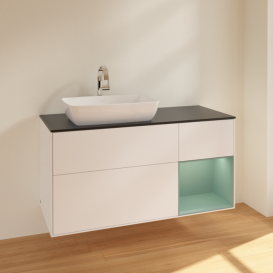 Тумба под раковину Villeroy & Boch Finion 120х50,1 см с подсветкой МДФ белый матовый лак/стекло черное матовое F812GMMT