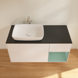 Тумба под раковину Villeroy & Boch Finion 120х50,1 см с подсветкой МДФ белый матовый лак/стекло черное матовое F812GMMT