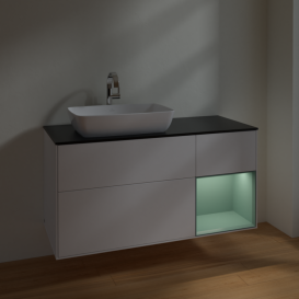 Тумба под раковину Villeroy & Boch Finion 120х50,1 см с подсветкой МДФ белый матовый лак/стекло черное матовое F812GMMT