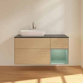 Тумба под раковину Villeroy & Boch Finion 120х50,1 см с подсветкой МДФ шпон дуба/стекло черное матовое F812GMPC